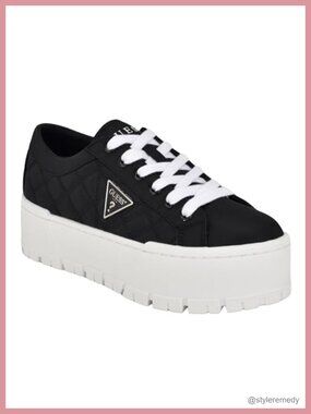 Quilted Low-Top Lace-Up Platform Sneakers Cushioned Casual Skate Shoes